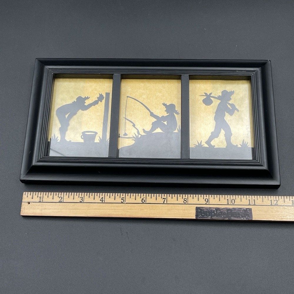Vintage Silhouette Wall Art Framed Shadowbox Fishing Boy‎ Country Cottage Decor - Picture 7 of 7